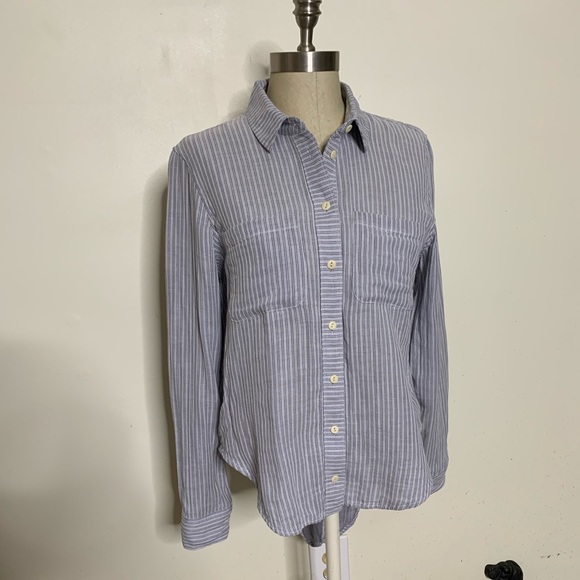 Madewell Pinstripe Cotton Back Tie Top Sz M - Picture 2 of 8